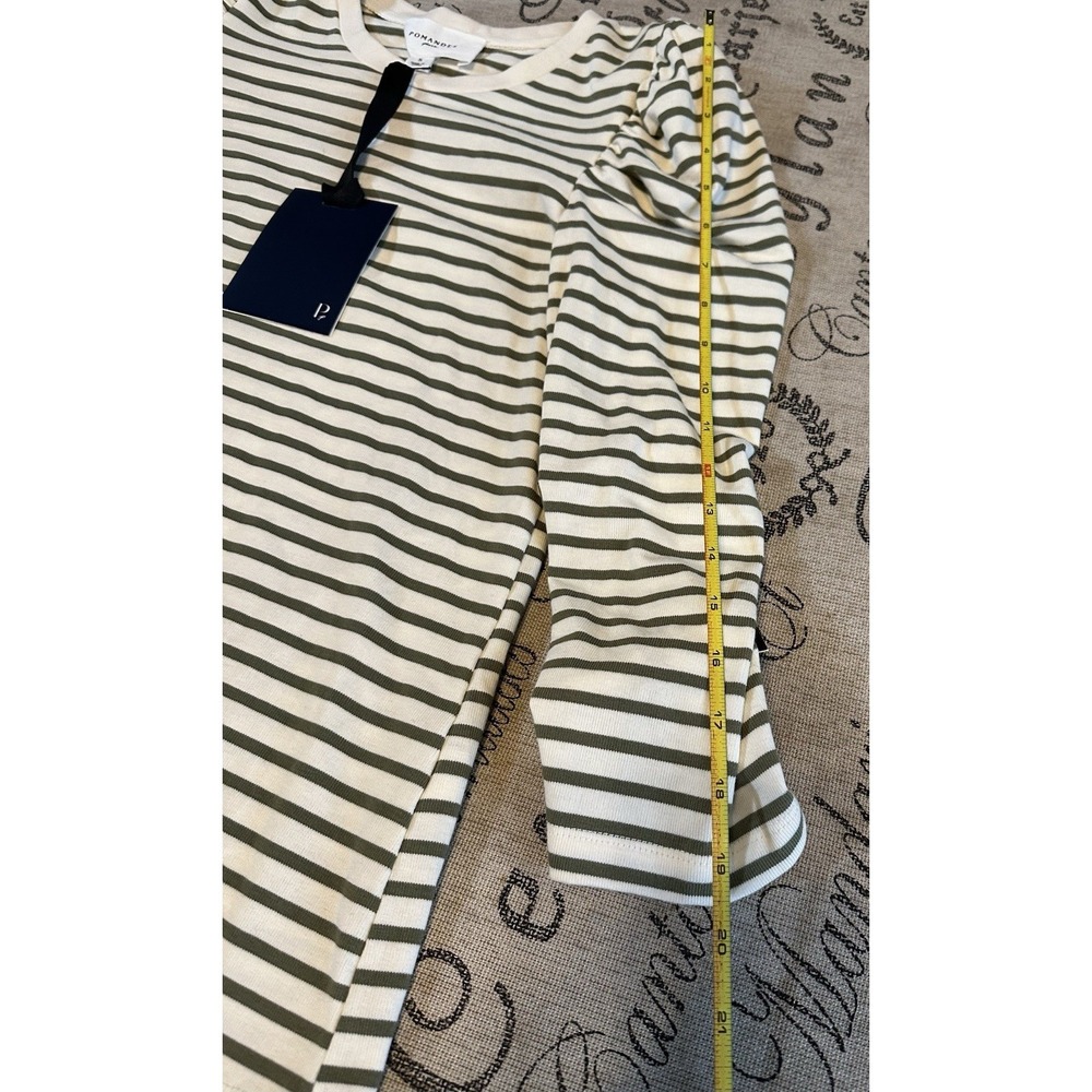 Pomander Striped Puff Sleeve Long Sleeve T-Shirt Cream/Green Size Small - NWT - Picture 4 of 5